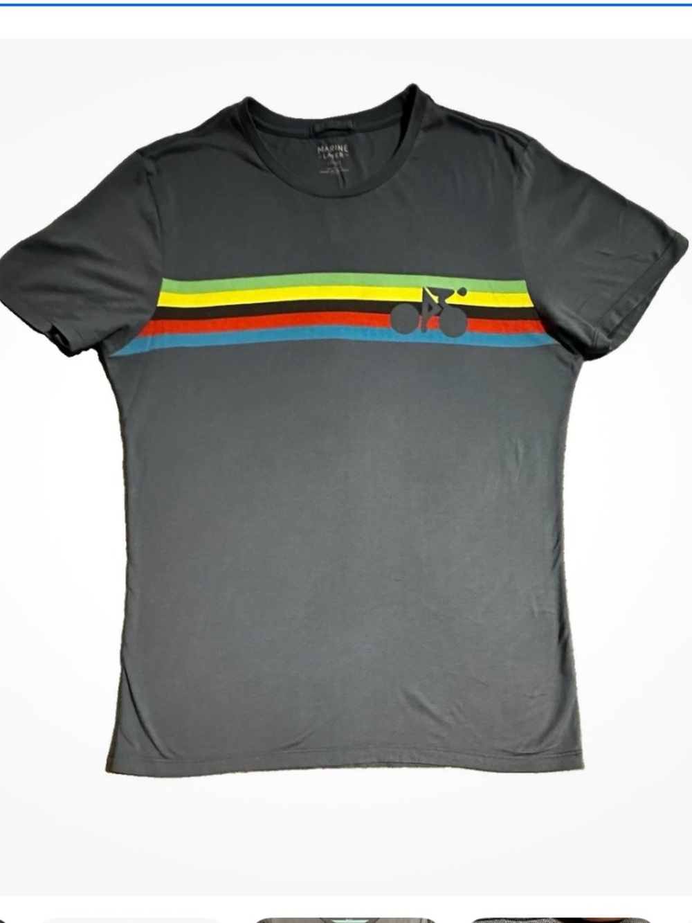 Marine Layer Cycling Stripe Graphic T-Shirt Gray Supima Modal soft Tee Sz Medium
